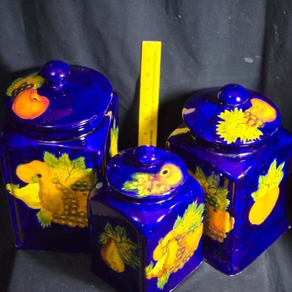 Vintage Mexican Ceramic Fruit-Themed Kitchen Canister Set With Lids - Picture 3 of 11